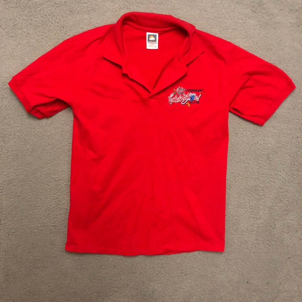 Vtg 1998 Longaberger Basket Bee Celebration Polo Shirt Red Cotton Deluxe Mens M